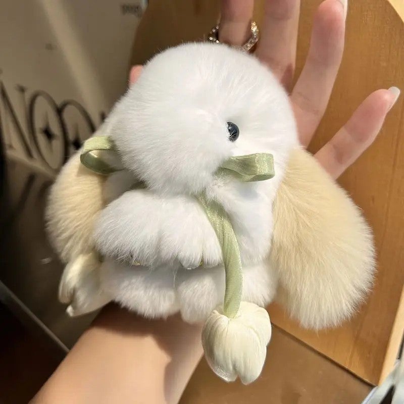 Y&D Kawaii Tulips Rabbit Fur Keychain Tassel Doll Cute Bunny Pendant Key Decor Stuffed Animal Toy Plush Rabbit Key Ring Jewelry Gift - Image 5