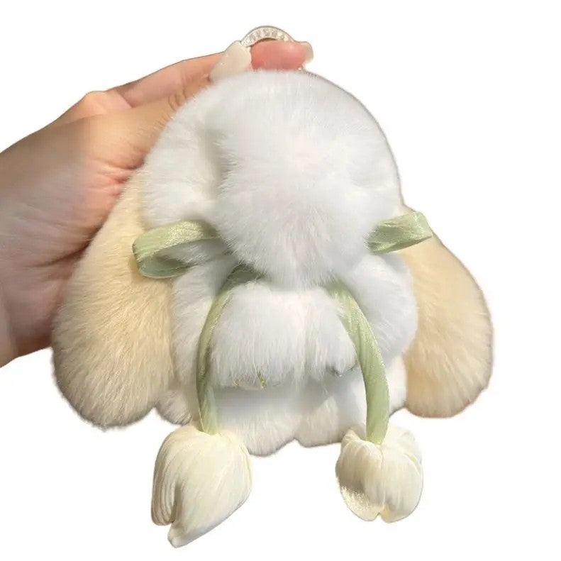 Y&D Kawaii Tulips Rabbit Fur Keychain Tassel Doll Cute Bunny Pendant Key Decor Stuffed Animal Toy Plush Rabbit Key Ring Jewelry Gift - Image 2