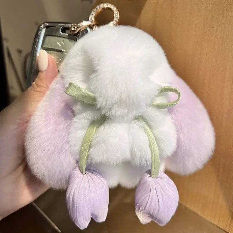 Y&D Kawaii Tulips Rabbit Fur Keychain Tassel Doll Cute Bunny Pendant Key Decor Stuffed Animal Toy Plush Rabbit Key Ring Jewelry Gift - Image 4