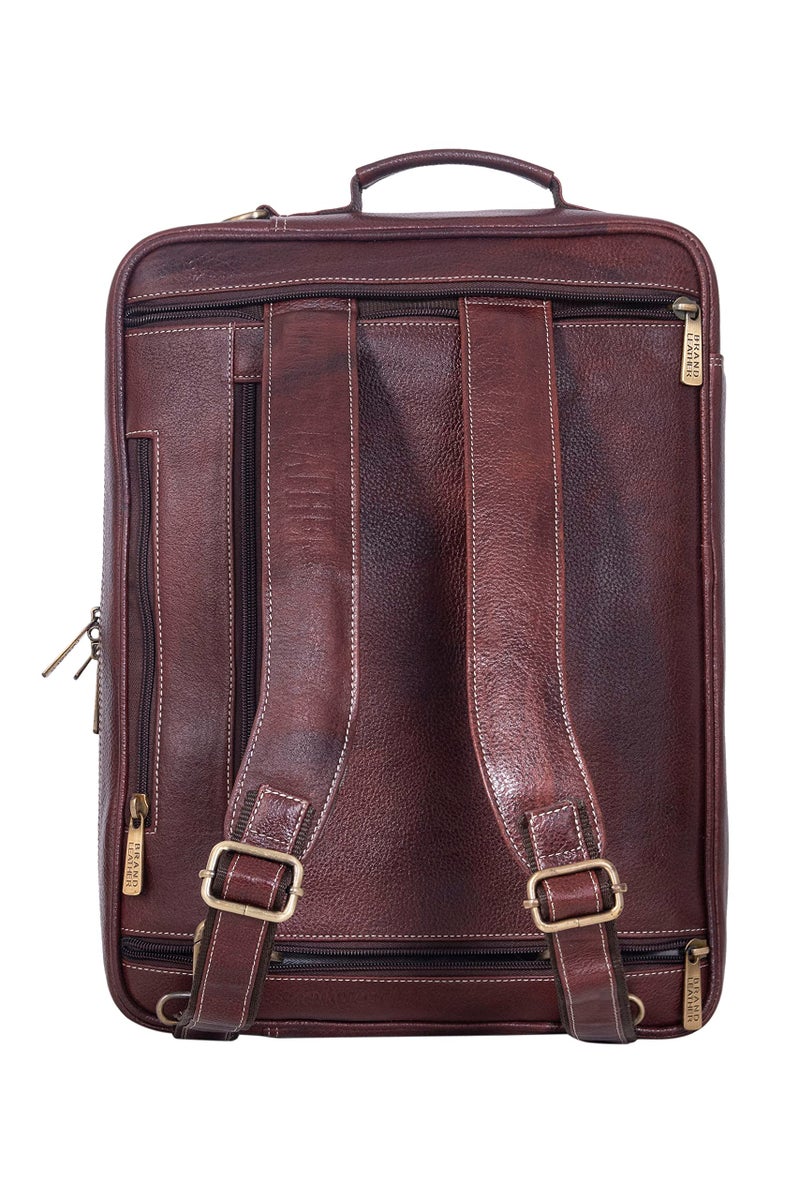 BRAND LEATHER Genuine Leather Convertible Backpack 16 Inch Laptop Messenger Bag Multi-Functional Business Briefcase for Men & Women (BROWN) - Image 4