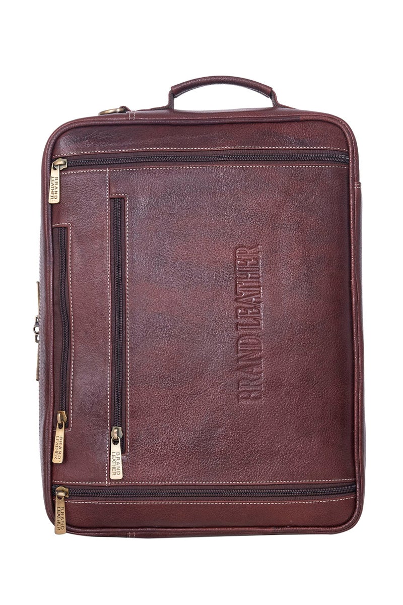 BRAND LEATHER Genuine Leather Convertible Backpack 16 Inch Laptop Messenger Bag Multi-Functional Business Briefcase for Men & Women (BROWN) - Image 3
