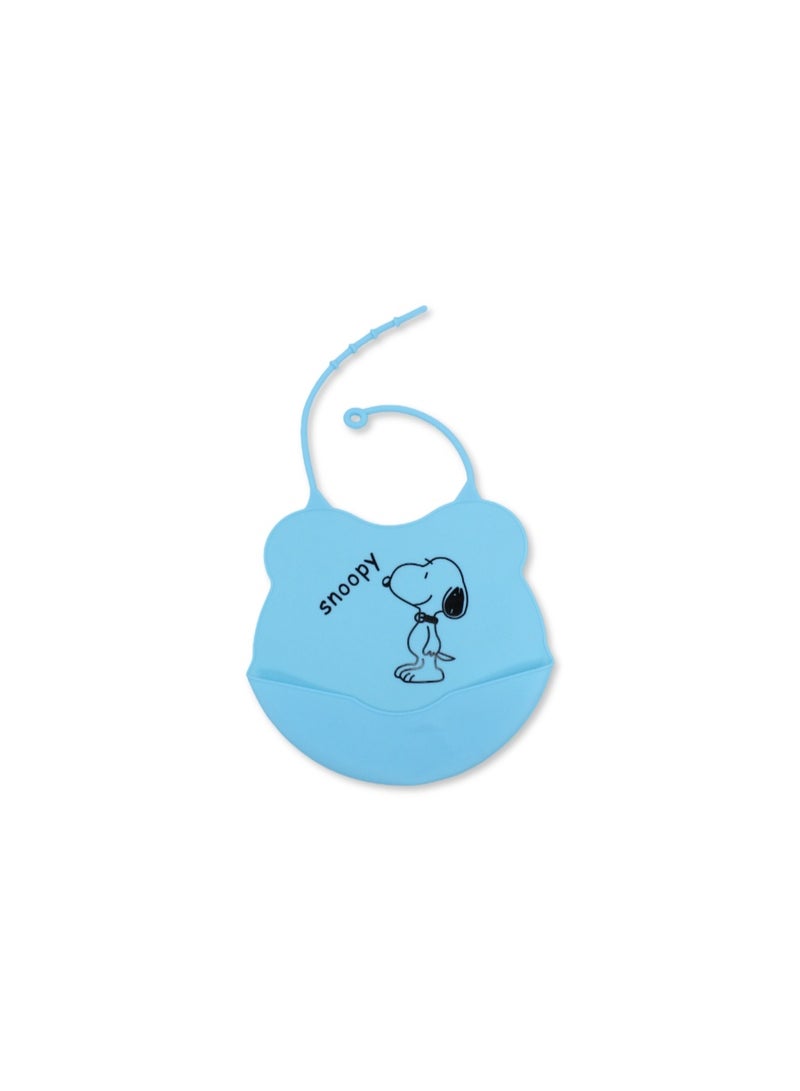 La Frutta Silicone Baby Bib with Pocket – Aqua with Snoopy Print - Image 1