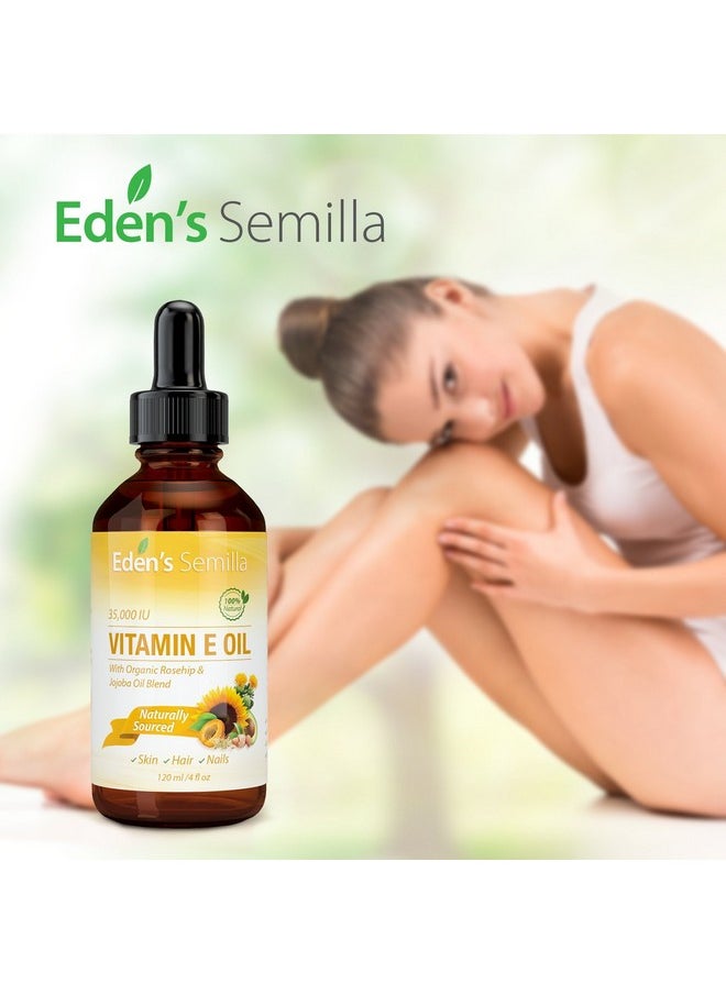 Eden's Semilla - 100% Plant Extract Vitamin E Oil 35000 Iu + Organic Rosehip & Jojoba Blend Fast Absorbing Skin Protection For Face & Body. Pure Ingredients Ideal For Sensitive Skin Use Daily - Image 1
