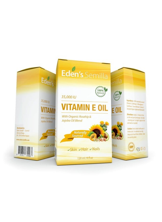 Eden's Semilla - 100% Plant Extract Vitamin E Oil 35000 Iu + Organic Rosehip & Jojoba Blend Fast Absorbing Skin Protection For Face & Body. Pure Ingredients Ideal For Sensitive Skin Use Daily - Image 1