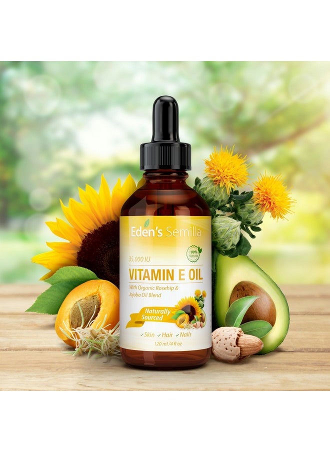 Eden's Semilla - 100% Plant Extract Vitamin E Oil 35000 Iu + Organic Rosehip & Jojoba Blend Fast Absorbing Skin Protection For Face & Body. Pure Ingredients Ideal For Sensitive Skin Use Daily - Image 1