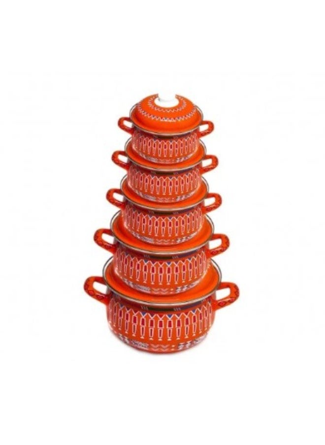 BASURRAH set of 5 Shinko cookware  sizes, 18, 20, 22, 24 and 26 cm Cast Iron Orange 