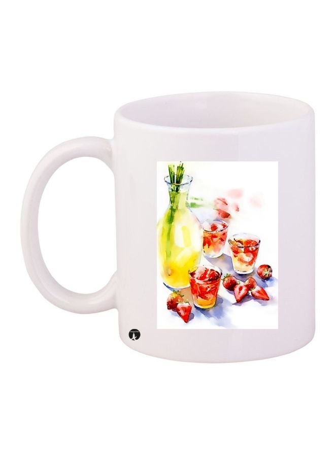 Strawberries Printed Coffee Mug White/Yellow/Red 11ounce