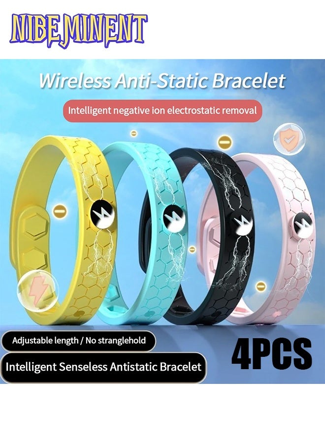 NIBEMINENT Anti-Static Wristband, Couple bracelets Football Texture Anti-Static Wristband, Negative Ion Silicone Outdoor Sports Energy Bracelet To Improve Sleep And Remove Static Electricity Wristband (Lightning Pattern, Black/Pink/Blue/Yellow) - Image 1