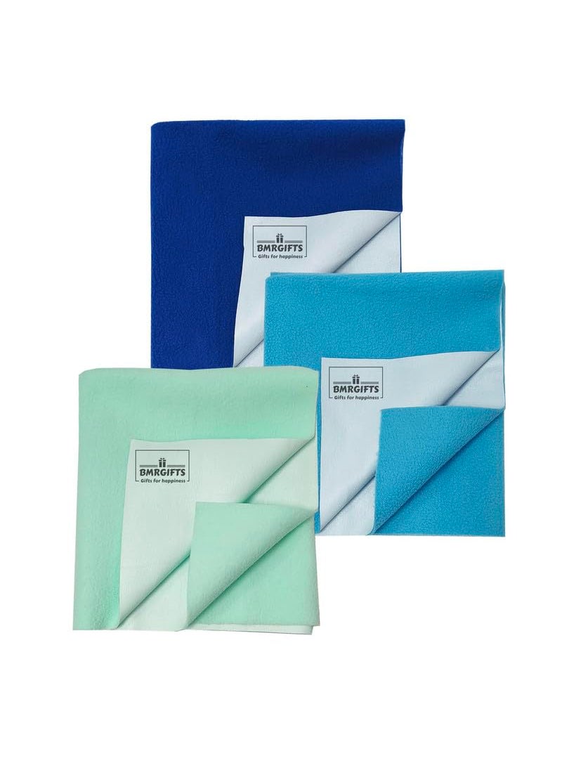 BMRGIFTS BMRGIFTS Cotton Extra Absorbent Waterproof Quick Dry Sheet for Baby Washable Bed Mattress Protector Sheet for Toddler Children Pack of 3 Large Size 100x140 cm Sea Green Royal Blue Sky Blue  - Image 1