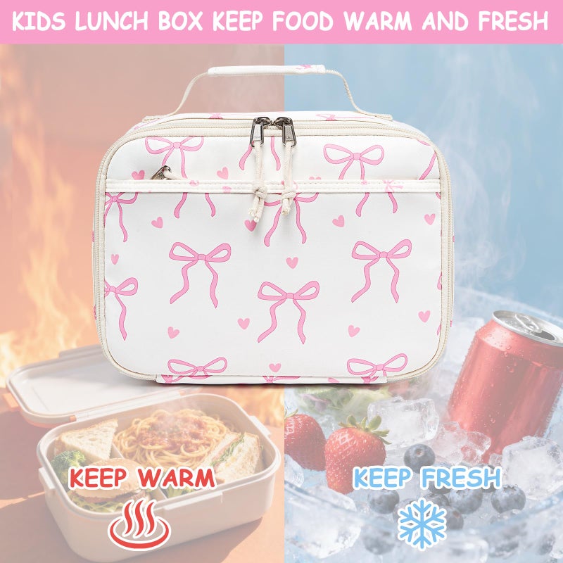 LOIDOU Insulated Lunch Bag for Kids Girls, Cute Bow Insulated Lunch Box Bag for Toddler, Womens Small Lunch Tote, Lunch Box Containers for School Work Picnic, Pink - Image 3