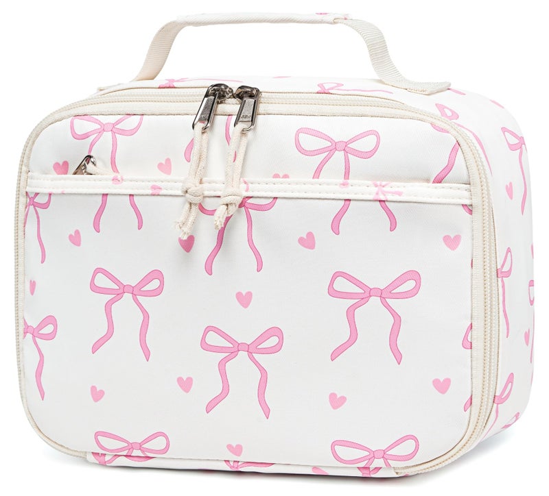 LOIDOU Insulated Lunch Bag for Kids Girls, Cute Bow Insulated Lunch Box Bag for Toddler, Womens Small Lunch Tote, Lunch Box Containers for School Work Picnic, Pink - Image 1