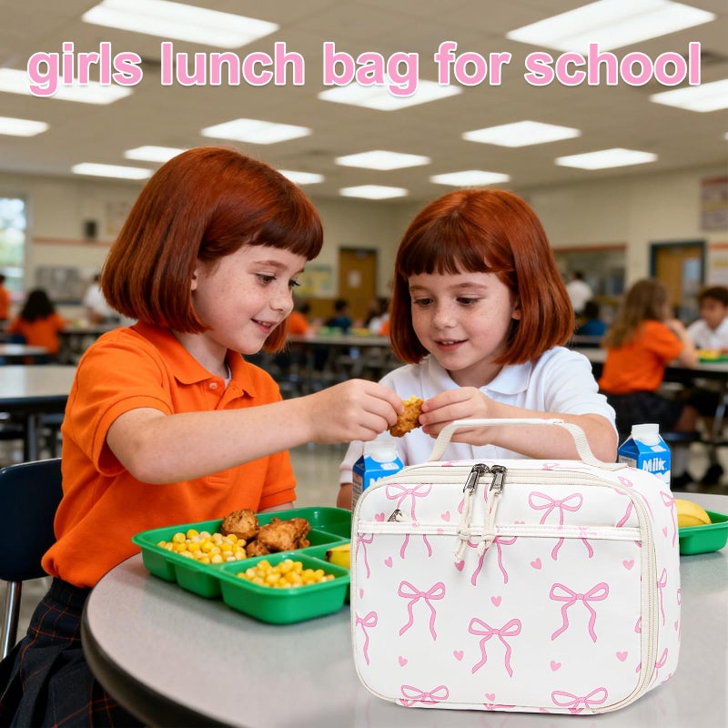LOIDOU Insulated Lunch Bag for Kids Girls, Cute Bow Insulated Lunch Box Bag for Toddler, Womens Small Lunch Tote, Lunch Box Containers for School Work Picnic, Pink - Image 2