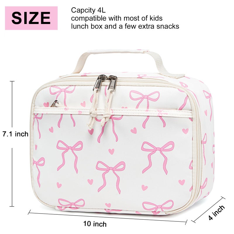 LOIDOU Insulated Lunch Bag for Kids Girls, Cute Bow Insulated Lunch Box Bag for Toddler, Womens Small Lunch Tote, Lunch Box Containers for School Work Picnic, Pink - Image 5
