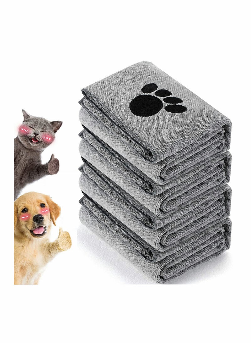 4 Pack Microfiber Pet Drying Towels Absorbent Soft Quick Drying Bath Towels for Dogs Cats and Other Pets Gray - Image 1
