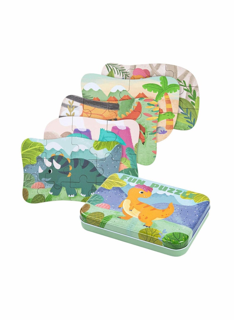 Dinosaur Puzzles for 3 4 5 6 Year Olds, 5-in-1 Jigsaw with Iron Box Storage, Toys Gifts Boys, Girls, Kids and Children (Dinosaur Puzzles) - Image 1