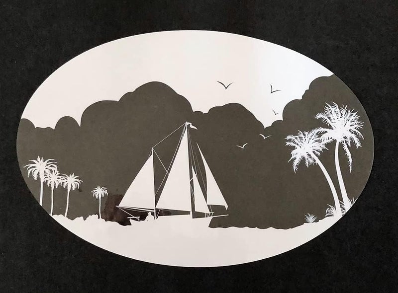 DCentral Sailboat & Palm Trees Window Cling Decal - Image 1