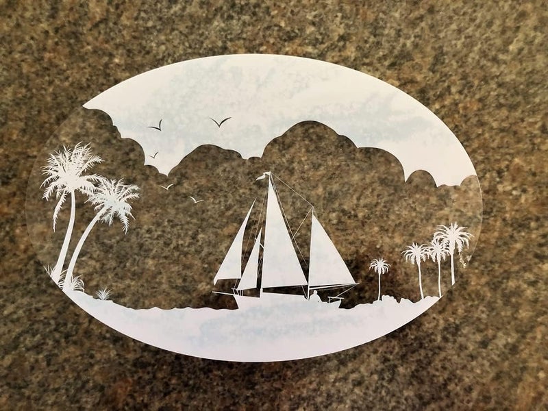 DCentral Sailboat & Palm Trees Window Cling Decal - Image 2