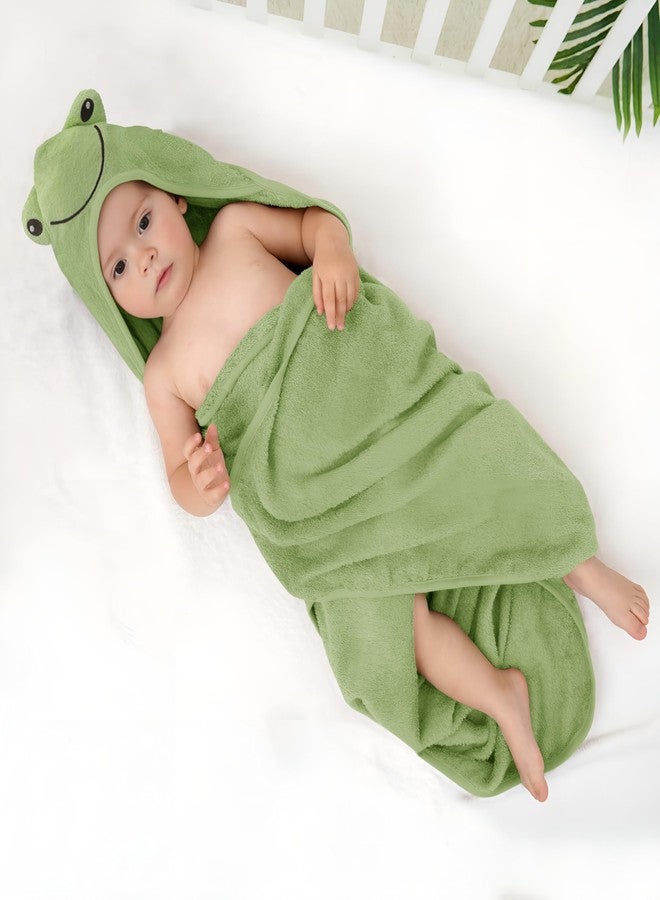 Kradyl Kroft 100% Cotton Baby Hooded Bath Towel with Bath Loofah | Soft Absorbent Cotton Bath Towels for Baby (Froggy) - Image 1