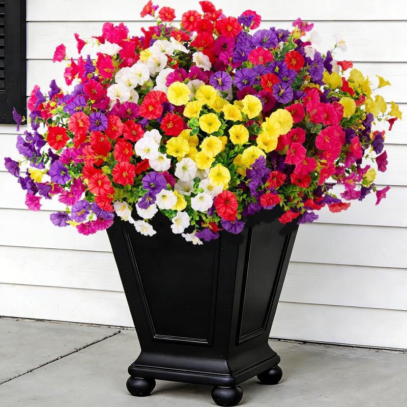 Hrobek Artificial Flowers for Outdoors 12 Bundles Fake Plastic Petunias Flower Plant Faux UV Resistant Silk Morning Glory for Outside Planter Garden Front Porch Door Spring Summer Decor - Image 2
