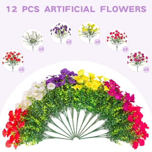 Hrobek Artificial Flowers for Outdoors 12 Bundles Fake Plastic Petunias Flower Plant Faux UV Resistant Silk Morning Glory for Outside Planter Garden Front Porch Door Spring Summer Decor - Image 3
