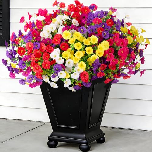 Hrobek Artificial Flowers for Outdoors 12 Bundles Fake Plastic Petunias Flower Plant Faux UV Resistant Silk Morning Glory for Outside Planter Garden Front Porch Door Spring Summer Decor - Image 1
