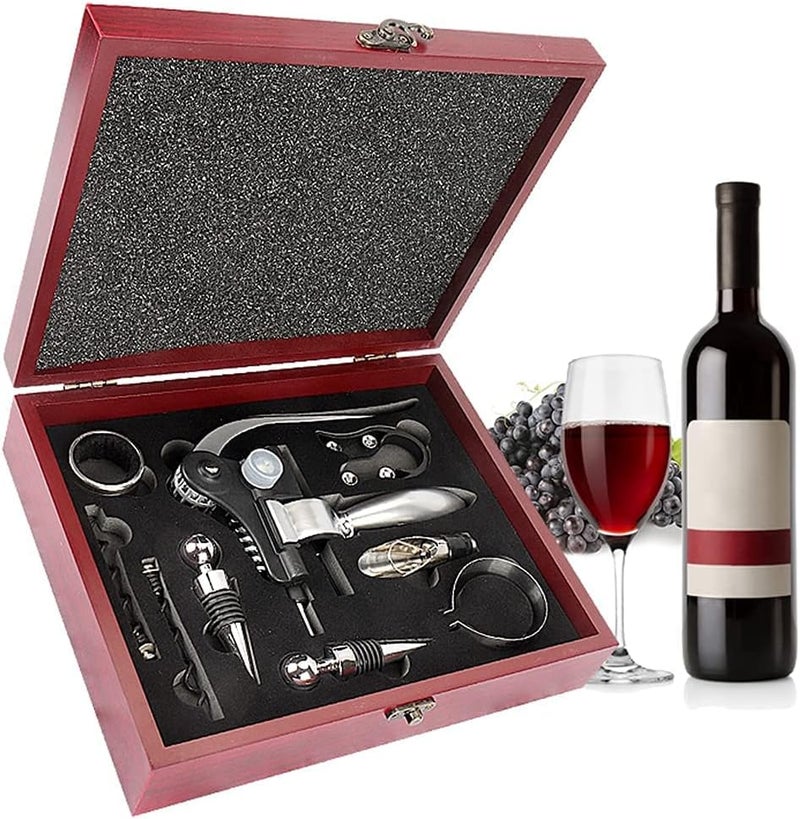 Luckam طقم فتاحة زجاجات النبيذ نوع الأرنب مع سدادات النبيذ، حلقة تنقيط، قاطع رقائق وفتاحة زجاجات إضافية، طقم فتاحة زجاجات نبيذ فاخر شامل في علبة هدايا خشبية أنيقة من الكرز - Image 2