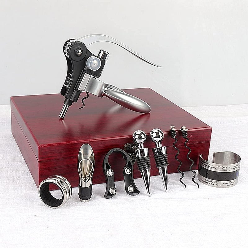Luckam طقم فتاحة زجاجات النبيذ نوع الأرنب مع سدادات النبيذ، حلقة تنقيط، قاطع رقائق وفتاحة زجاجات إضافية، طقم فتاحة زجاجات نبيذ فاخر شامل في علبة هدايا خشبية أنيقة من الكرز - Image 3