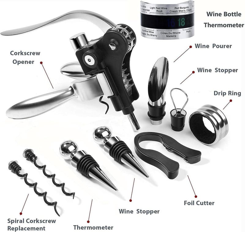 Luckam طقم فتاحة زجاجات النبيذ نوع الأرنب مع سدادات النبيذ، حلقة تنقيط، قاطع رقائق وفتاحة زجاجات إضافية، طقم فتاحة زجاجات نبيذ فاخر شامل في علبة هدايا خشبية أنيقة من الكرز - Image 4