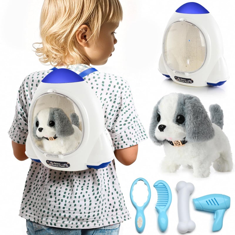 WorWoder Electronic Interactive Plush Puppy Battery Operated Mechanical Walking Little Pet Dog with a Cute Bag Barking Tail Wagging Stretching Companion Animal for Toddlers Kids - Image 3