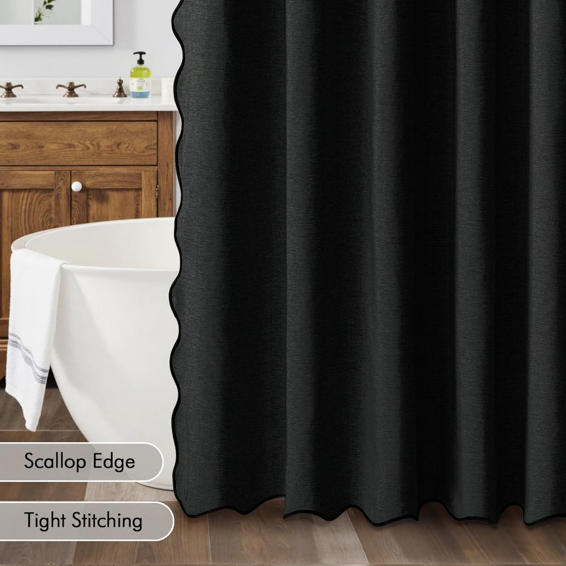 MIULEE 84" Long Scalloped Shower Curtain Linen Textured with 12 Metal Hooks Cute Extra Long Heavy Duty Washable Waterproof Cloth Halloween Shower Curtains with Black Border for Bathroom Hotel,Black - Image 5