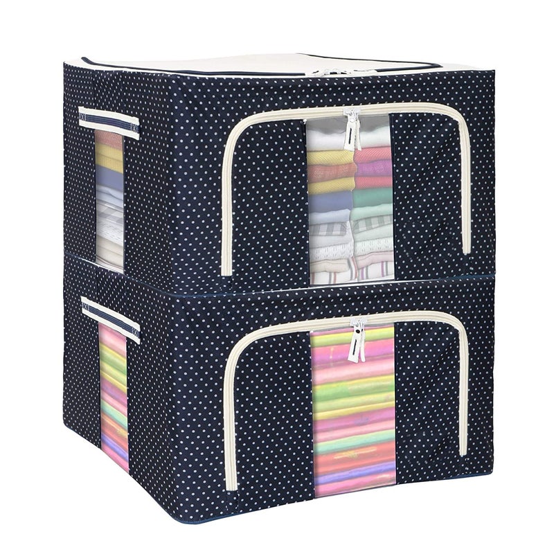 TECNOVIQ TECNOVIQ Clothes Organizer Storage Box for Sarees Jeans Shirts Blankets Pants Foldable Steel Frame Transparent Window and Handles Useful for Wardrobe Closet Fabric Basket 66 Ltr Pack of 2 - Image 1
