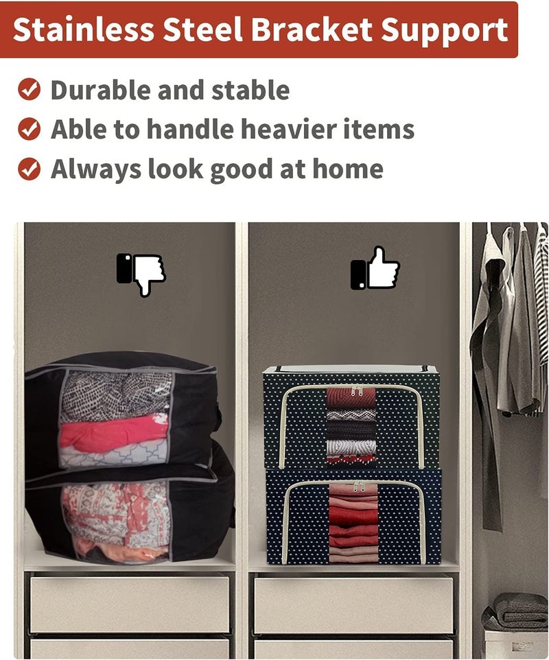 TECNOVIQ TECNOVIQ Clothes Organizer Storage Box for Sarees Jeans Shirts Blankets Pants Foldable Steel Frame Transparent Window and Handles Useful for Wardrobe Closet Fabric Basket 66 Ltr Pack of 2 - Image 5