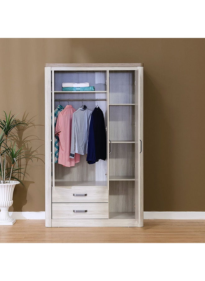 DANUBE HOME Olivos 3 Door Wardrobe W/Mirror Extra Sturdy Closet Clothes Storage Cupboard Modern Design Space Saving Cabinet For Bedroom 124x56x204Cm Ash Grey/Oak  - Image 3