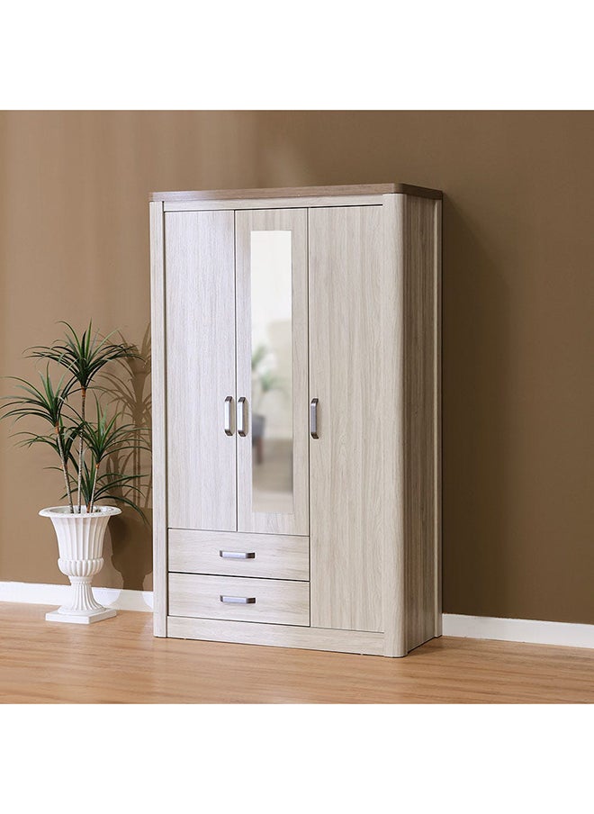 DANUBE HOME Olivos 3 Door Wardrobe W/Mirror Extra Sturdy Closet Clothes Storage Cupboard Modern Design Space Saving Cabinet For Bedroom 124x56x204Cm Ash Grey/Oak  - Image 1