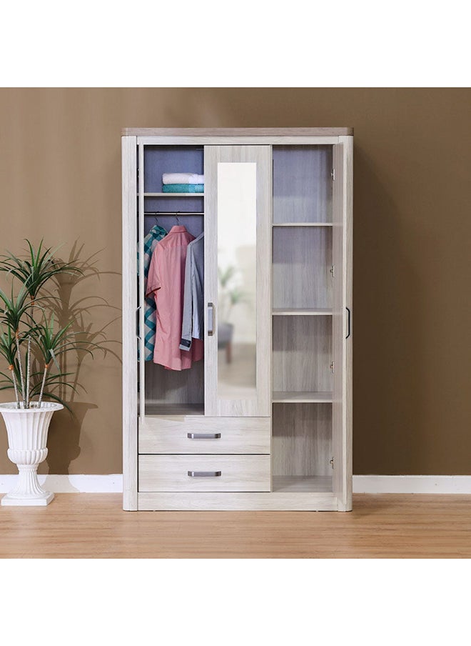 DANUBE HOME Olivos 3 Door Wardrobe W/Mirror Extra Sturdy Closet Clothes Storage Cupboard Modern Design Space Saving Cabinet For Bedroom 124x56x204Cm Ash Grey/Oak  - Image 2