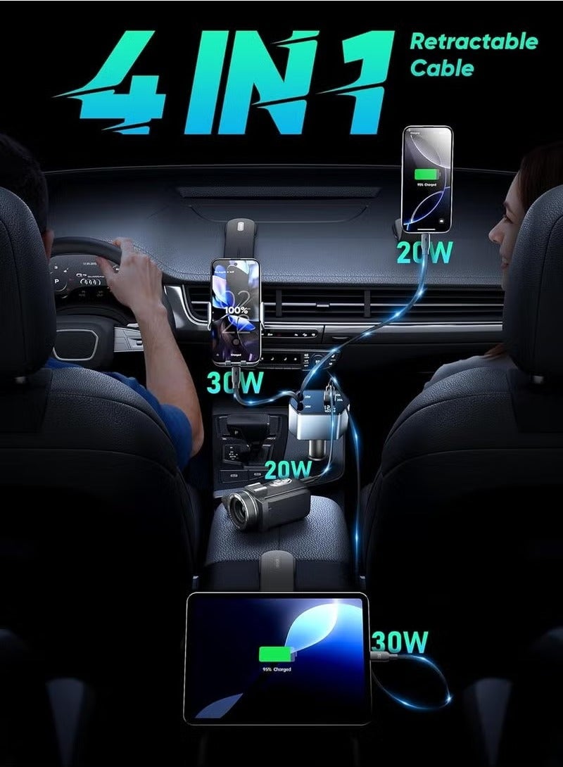 JAJEEK 120W Car Charger with Retractable Cable, Compatible with iPhone 16/15/14/13, S25 Ultra, S24 Ultra, and Other Android Phones, PD 20W / Type-C 40W Fast Power Adapter, USB Fast Charging for Phones - Image 2