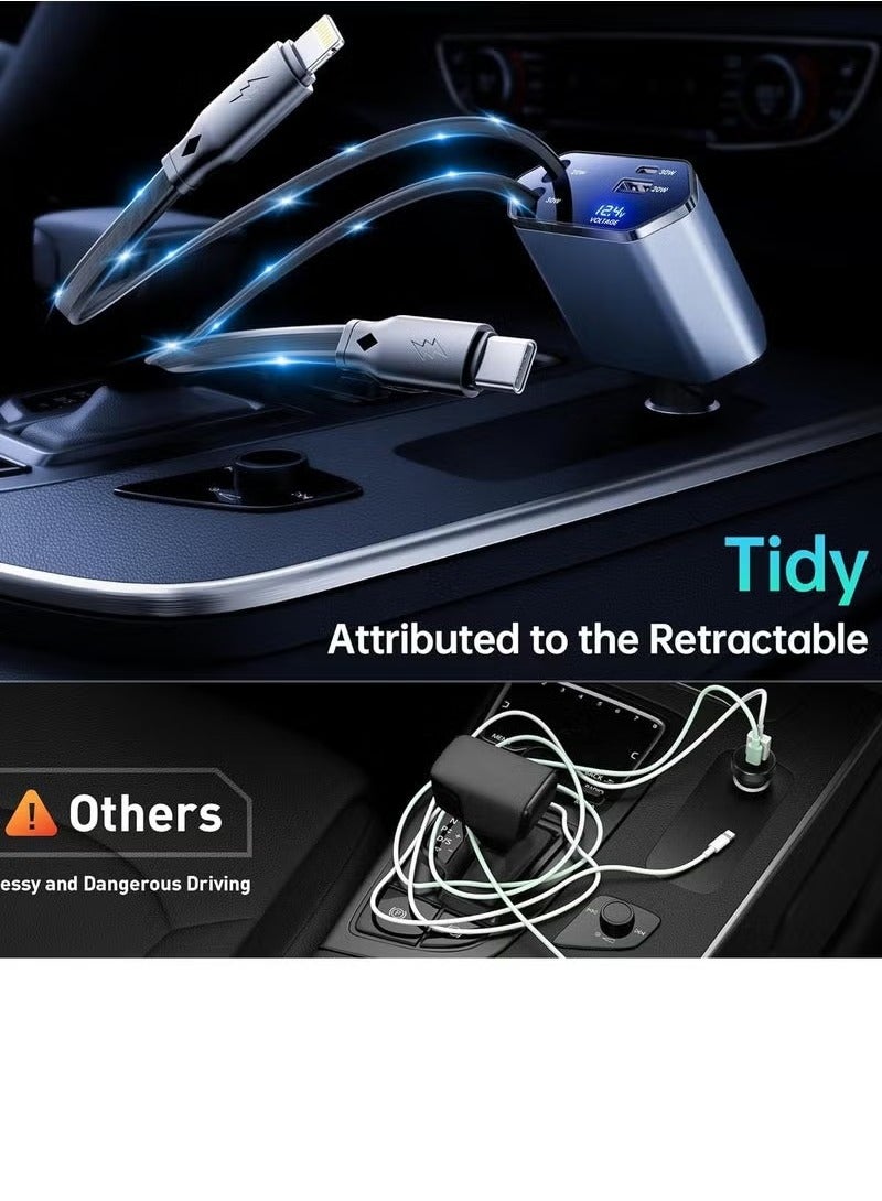 JAJEEK 120W Car Charger with Retractable Cable, Compatible with iPhone 16/15/14/13, S25 Ultra, S24 Ultra, and Other Android Phones, PD 20W / Type-C 40W Fast Power Adapter, USB Fast Charging for Phones - Image 4