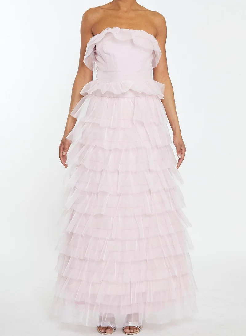 ترو ديكادينس Kennedy Pale Pink Bandeau Tiered Ruffle Maxi Dress