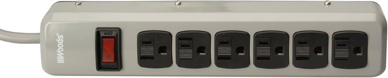 Woods 041550 6Outlet Metal Power Strip with 3Feet Cord Light Grey - Image 1