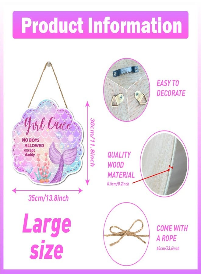 Gwisml Mermaid Theme Room Decor,Mermaid Wall Decor Girl Cave, Little Baby Girl Nursery Wooden Wall Art Decorations,Mermaid Wood Hanging Door Sign for Bedroom Living Room - Image 2
