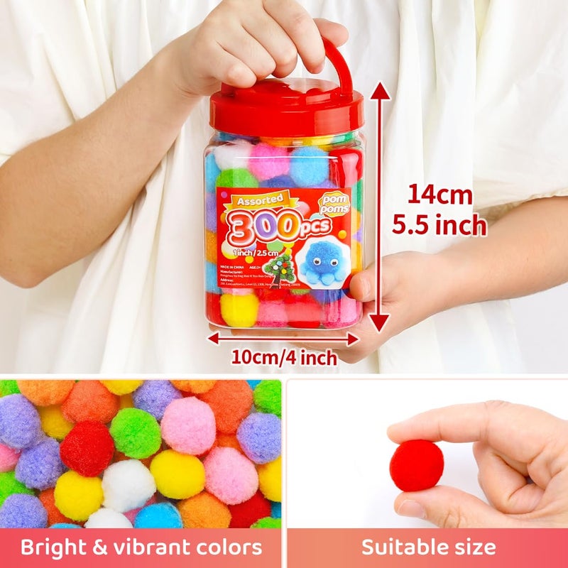 IOOLEEM Multi-Color Pom Poms, 300pcs 1inch, Pom Poms for Arts and Crafts, Pom Pom Balls, Craft Pom Poms. - Image 2