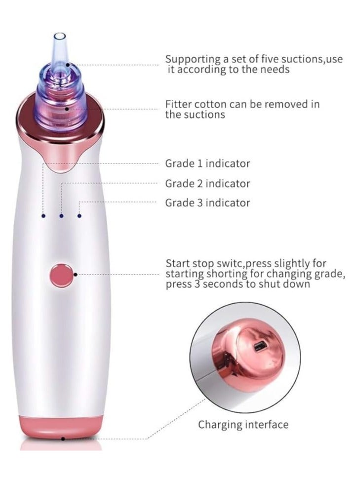 ORiTi 5-In-1 Blackhead And Acne Remover Vacuum Cleaning Instrument White/Rose Gold/Clear 10centimeter - Image 4