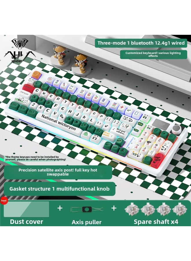 لوحة مفاتيح ميكانيكية لاسلكية S98 مخصصة بثلاثة أوضاع للألعاب الرياضية الإلكترونية ولوحة مفاتيح وماوس مناسبة للمكتب - اللون: محور أخضر - حليب أبيض - إرسال: (غطاء غبار + أغطية مفاتيح بيضاء كاملة ال - - Image 2