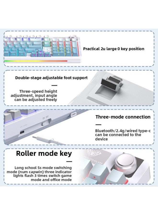 لوحة مفاتيح ميكانيكية لاسلكية S98 مخصصة بثلاثة أوضاع للألعاب الرياضية الإلكترونية ولوحة مفاتيح وماوس مناسبة للمكتب - اللون: محور أخضر - حليب أبيض - إرسال: (غطاء غبار + أغطية مفاتيح بيضاء كاملة ال - - Image 3