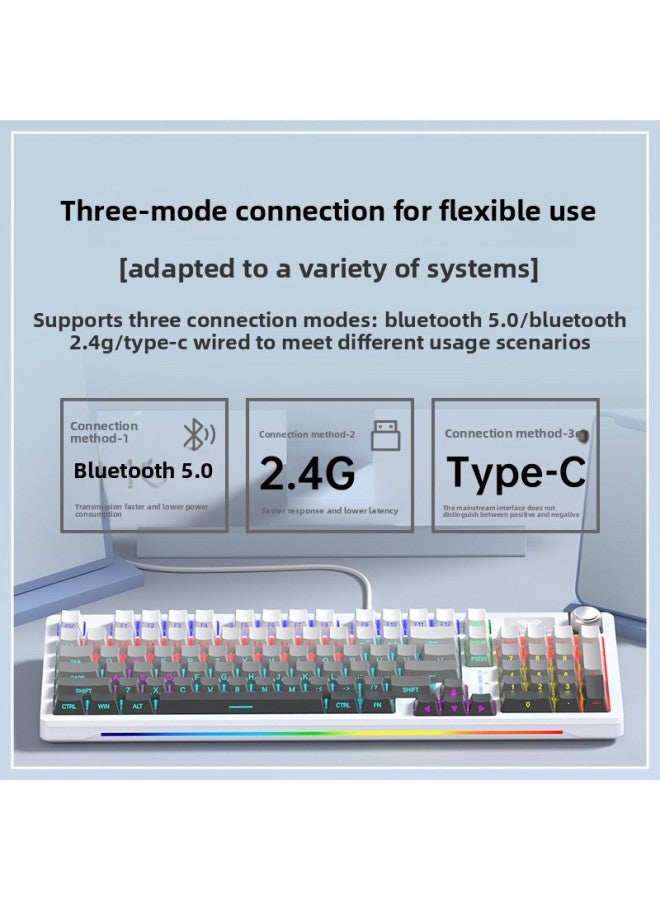 لوحة مفاتيح ميكانيكية لاسلكية S98 مخصصة بثلاثة أوضاع للألعاب الرياضية الإلكترونية ولوحة مفاتيح وماوس مناسبة للمكتب - اللون: محور أخضر - حليب أبيض - إرسال: (غطاء غبار + أغطية مفاتيح بيضاء كاملة ال - - Image 5