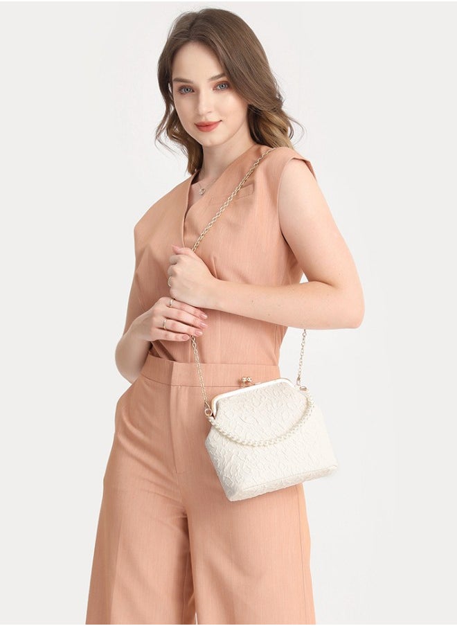 WAOKN Women's New Pearl Shoulder Strap Clutch Bag, Ladies Mini Mobile Phone Bag Handbag Tote Bags, Versatile Chain Carry Bags Gift Bag Suitable for Banquets and Parties  - Image 4