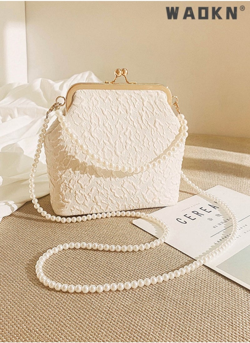 WAOKN Women's New Pearl Shoulder Strap Clutch Bag, Ladies Mini Mobile Phone Bag Handbag Tote Bags, Versatile Chain Carry Bags Gift Bag Suitable for Banquets and Parties  - Image 2