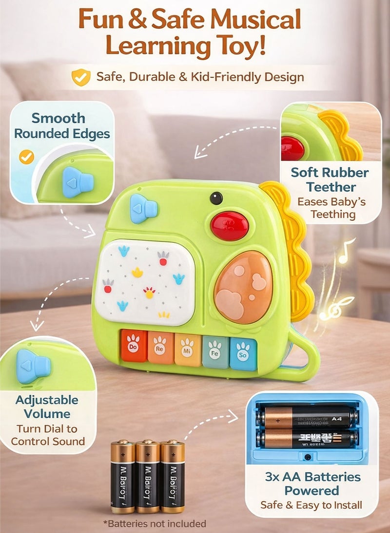 Oobidoo Interactive Green Dinosaur Piano for Toddlers Baby 2 in 1 Musical Toy 8 Key Educational Keyboard with Lights Beats Sound Effects Melodies Music Score Learning Toy Sensory Toy Developmental Toy for Manual Dexterity Hand Eye Coordination Rhythm Concentration Memory Teething Relief Safe Gift for Babies and Toddlers 19M Plus - Image 3