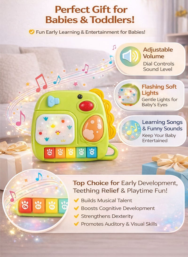 Oobidoo Interactive Green Dinosaur Piano for Toddlers Baby 2 in 1 Musical Toy 8 Key Educational Keyboard with Lights Beats Sound Effects Melodies Music Score Learning Toy Sensory Toy Developmental Toy for Manual Dexterity Hand Eye Coordination Rhythm Concentration Memory Teething Relief Safe Gift for Babies and Toddlers 19M Plus - Image 5