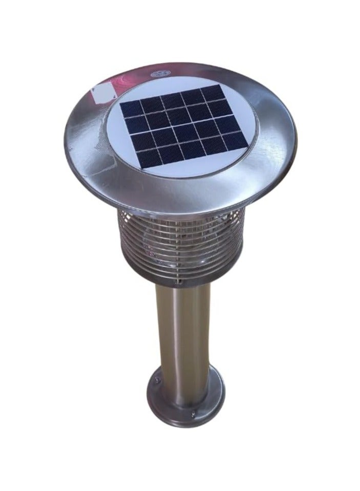 Generic Solar Insect Trap – Stainless Steel Bug Zapper with Vibration Frequency Kill Tech, 1.6KV Output, 2200mAh Battery, 2.5W Solar Panel, DC 3.7V, Bright Silver/Black – Outdoor Eco-Friendly Pest Control - Image 1